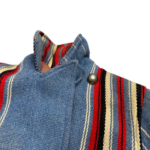 Vintage 1940s Chimayo Blanket Ganscraft Jacket Coat Wool Southwest Native Blue - Picture 14 of 16